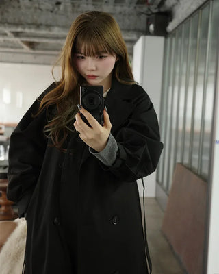 Double-breasted long trench coat