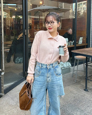 Colored neck knit cardigan