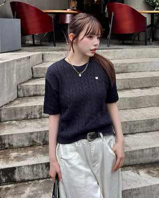 Heart Charm Cable Knit