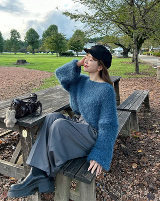 Long-sleeved shaggy knit