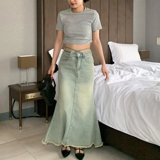 Long denim skirt
