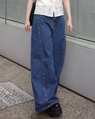 Side-slit wide denim pants
