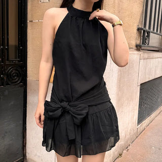 Halter neck frill mini dress