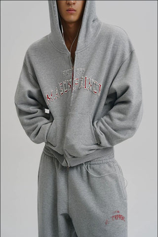 [MASONPRINCE] Washed Logo Applique Zip Hoodie Set
