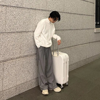 Stitched pintuck wide slacks