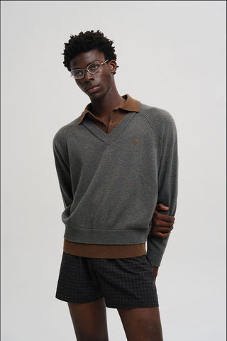 [MASONPRINCE] Faux Two-piece Polo Sweater
