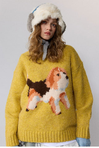[Monterest] Relaxed Fit Dog Pattern Knit Sweater