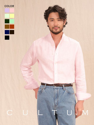 [CULTUM] Linen Stand Collar Shirt