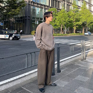 Belted wide slacks