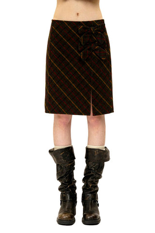 [Moromoro2] Double Bow Plaid Wool Blend  Skirt