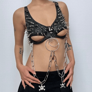 Rivet o ring metal chain skull applique cami set