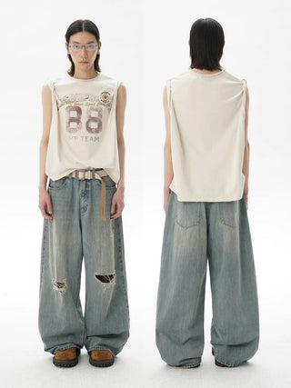 [MASONPRINCE] Washed Distressed Wide Leg Jeans