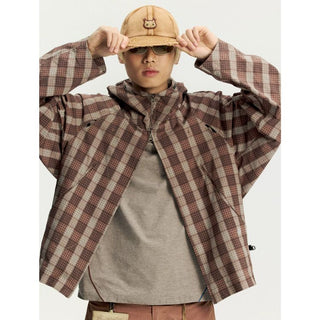 [Monterest] Textured Plaid Hooded Jacket