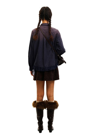 [Moromoro2] Purple Plaid Shirt with Lace  Trim