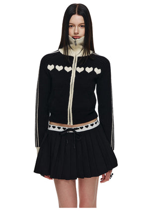 [NECY] Sweet Heart Jacquard Zip Cardigan