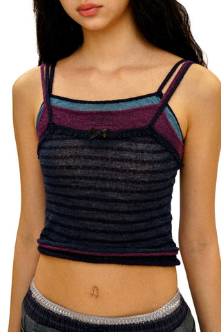 [Moromoro2] Striped Mesh Lace Knit Set
