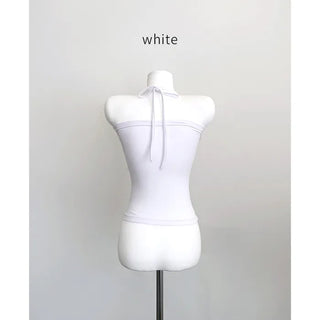 Y2K Summer Ribbon Halter Neck Cropped Layered Sleeveless