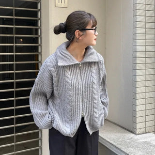 Twist knit zip-up