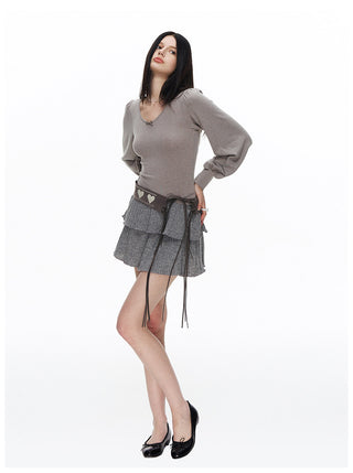 [NECY] Muted Romantic Bow Patchwork Dress