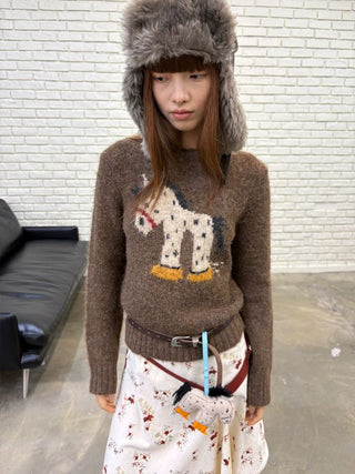 [NeverSeez] Pony Pattern Crew Neck Sweater