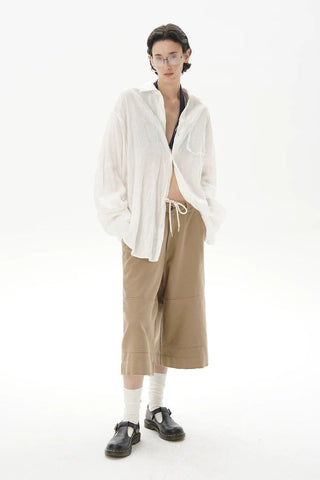 [MASONPRINCE] Breathable Linen Raw Edge Oversized Shirt