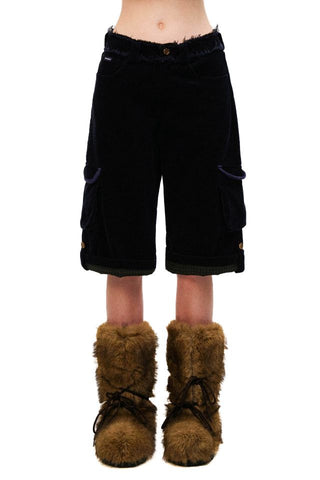 [Moromoro2] Distressed Plaid Corduroy Cargo  Pants