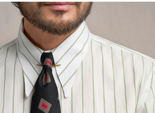 [CULTUM] 1930s Long Point Collar Striped Shirt