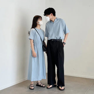 ex linen strap short-sleeved dress