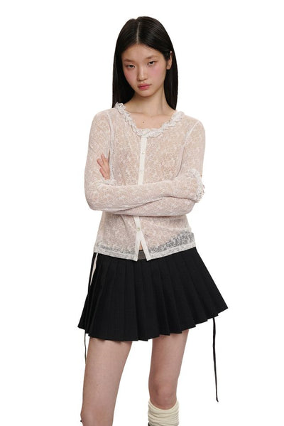 [moromoro2] Lace Trim Fitted Top