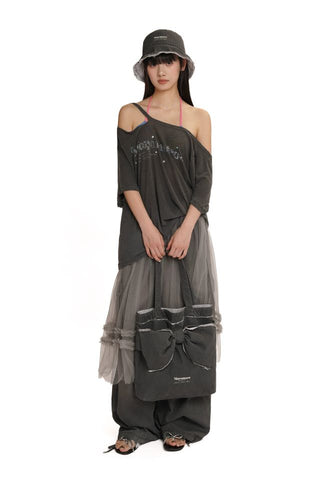 [moromoro2] Distressed Bow Bucket Hat