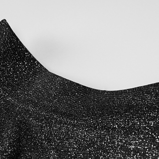 Long sleeve crewneck padded beaded mini dress