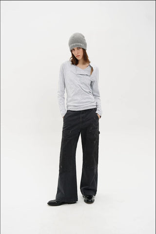 [MASONPRINCE] Layered Henley Long Sleeve Tee