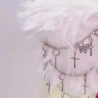 Fluffy metal chain cross applique tube top