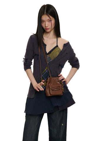 [Moromoro2] Openwork Mesh Bow V-Neck Knit  Cardigan