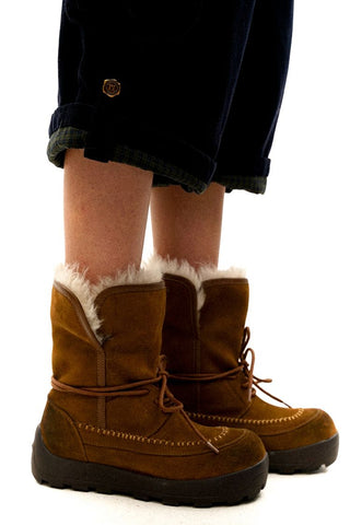 [Moromoro] Distressed Suede Fur-Lined Platform Snow  Boots