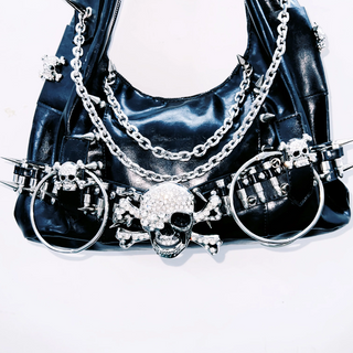 Skull applique rivet o ring handbag  | Festival Outfits Women