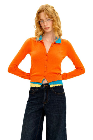 [Moromoro2] Contrast Collar Layered Knit  Cardigan