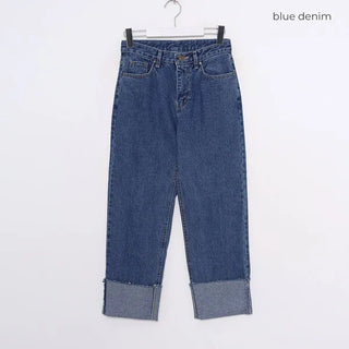 Straight-fold denim pants