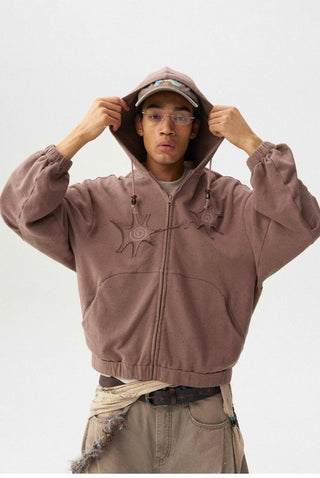 [Monterest] Textured Cotton Blend Hooded Zip-Up