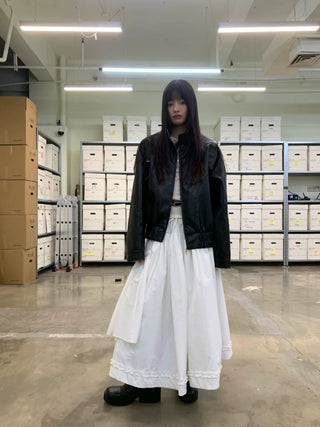 [NEVERSEEZ] Stand Collar Oversized PU Jacket