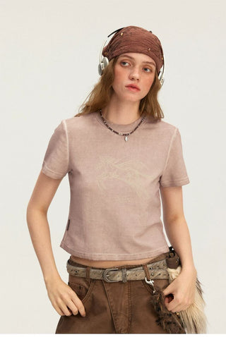 [Monterest] Unicorn Print Slim Fit Cropped Tee