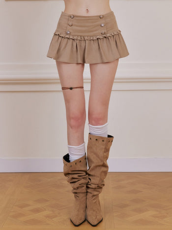 [NECY] Velvet Corduroy Double Breasted Miniskirt