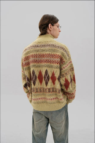 [MASONPRINCE] Wool Blend Fair Isle Fitted Cardigan