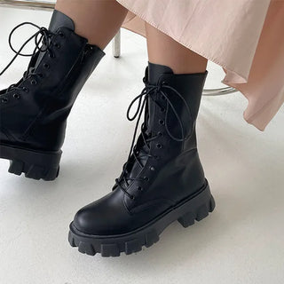 Mid-calf lace-up boots