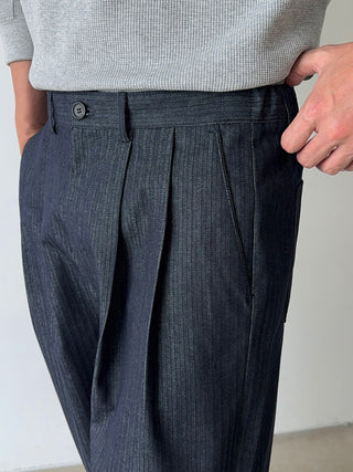 Getty Herringbone Double-Pleat Half-Band Pants