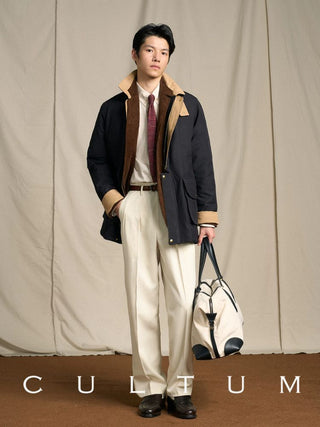 [CULTUM] Wool Blend Double Pleat Tapered Trousers