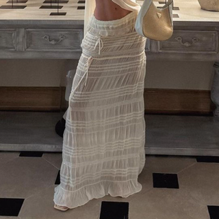 One shoulder mesh maxi skirt set