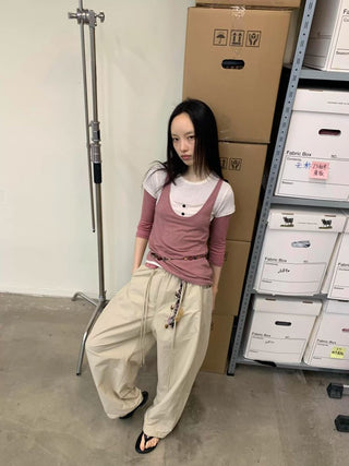 [NEVERSEEZ] Quick-Dry Wide Leg Parachute Pants