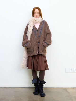 [NeverSeez] Two-Tone Jacquard Knit Cardigan