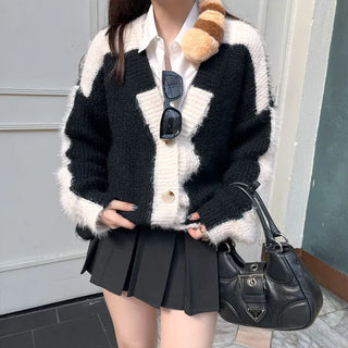 Oversized Pattern Wool Cardigan